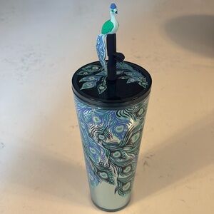 Starbucks 2024 Holiday Peacock 24 Oz Cold Cup Tumbler w/ Silicone Straw Topper